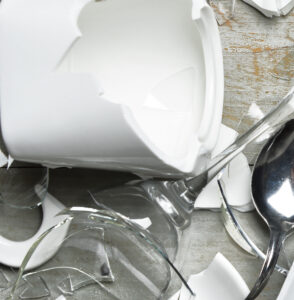 Glass broken dishes wine glass tea cups sauser spoon with fragme By Dmitry Lobanov